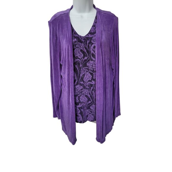 Citiknits Tops - Citiknits 2 Pc Cardigan Sweater Tank Womens M Slinky Knit Open Front Purple
